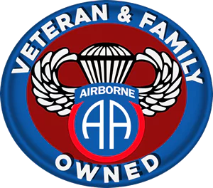 Veteran and family owned, 82nd Airborne badge