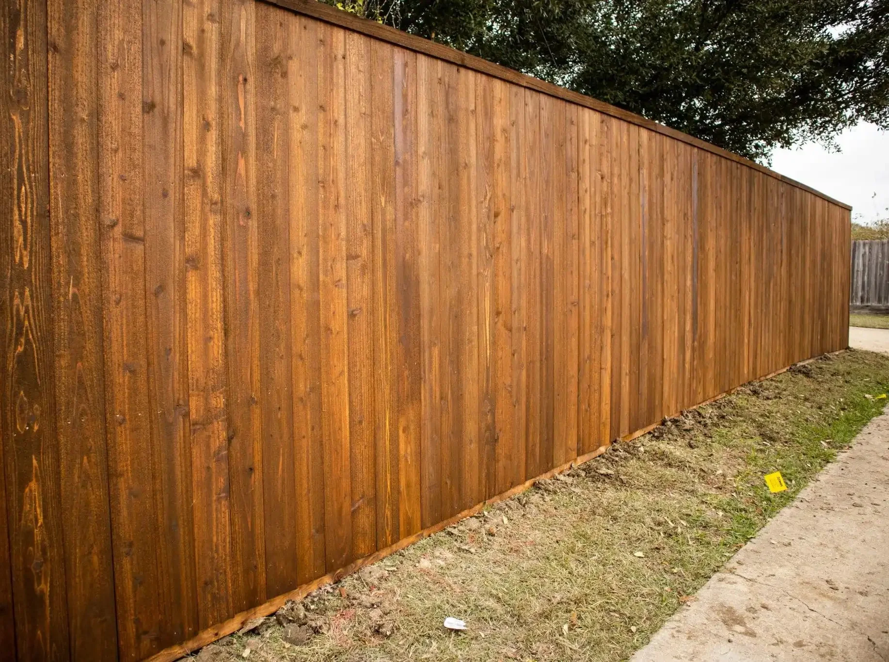 Acadia 8 ft side by side cedar fence with trim in DFW, photo 9